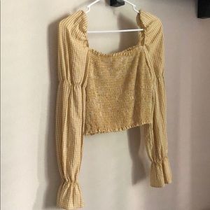Nasty Gal yellow gingham peasant blouse